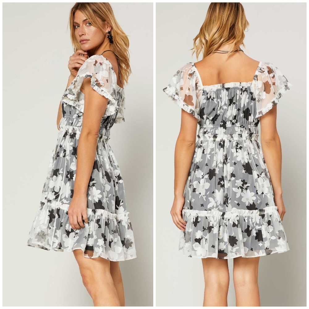 CURRENT AIR Anthro White Black Floral Short Dress - Picture 2 of 8